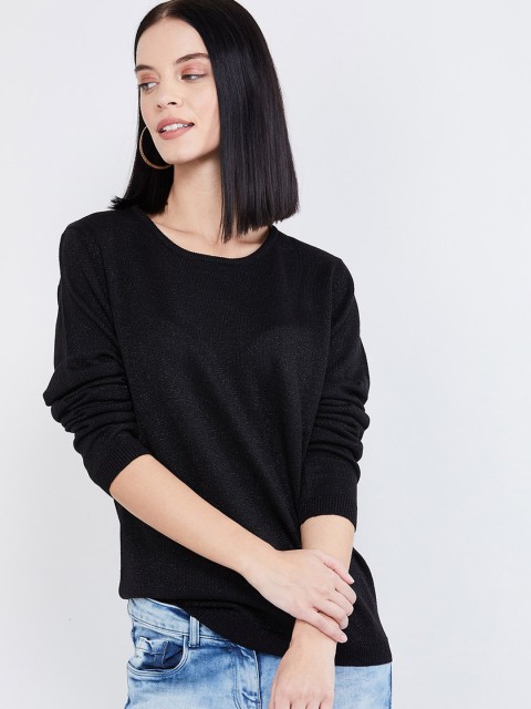 

max Women Black Solid Pullover Sweater