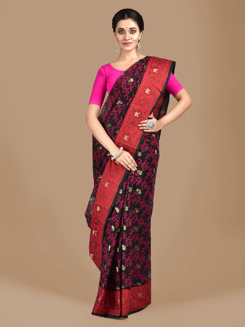 

Mitera Black & Pink Pure Cotton Woven Design Jamdani Saree