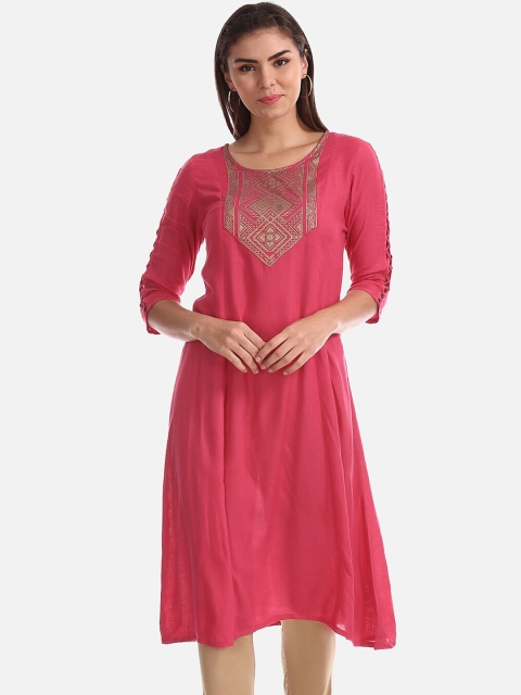 

Anahi Women Pink Solid A-Line Kurta