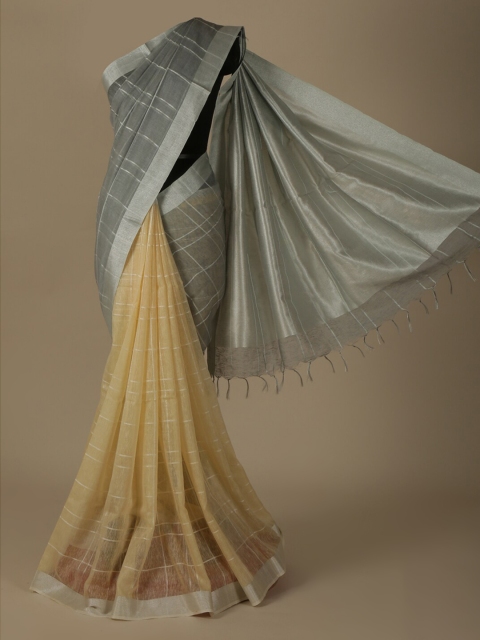 

Pothys Grey & Beige Pure Linen Woven Design Saree