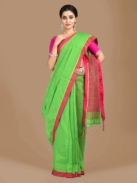 

Mitera Green Solid Cotton Blend Saree