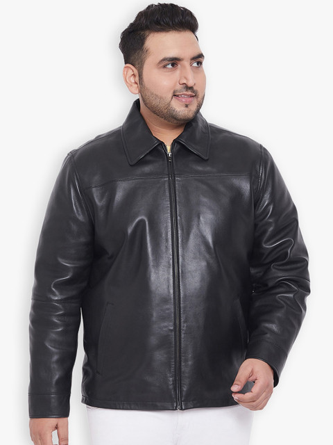 

Justanned Plus Men Black Solid Leather Jacket