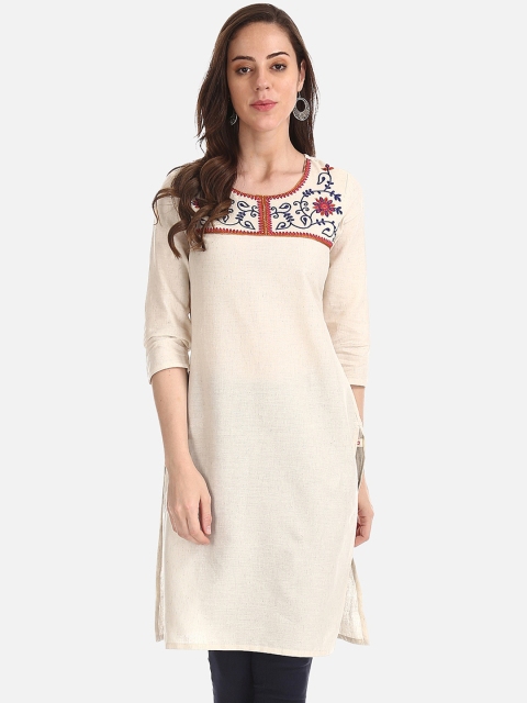 Karigari Women Off-White Solid Straight Kurta