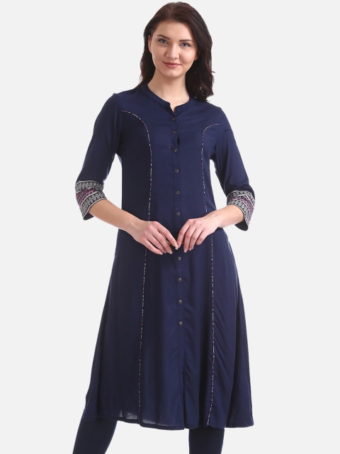 

Anahi Women Navy Blue Solid A-Line Kurta