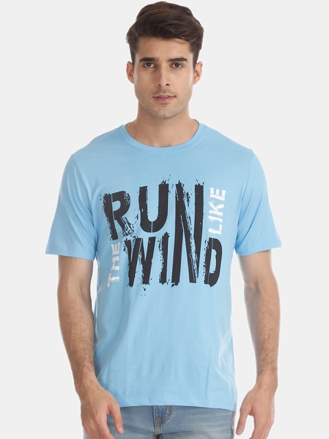 

Newport Men Blue Printed Round Neck Cotton T-shirt