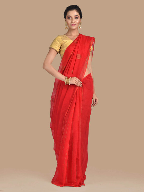 

Mitera Red Woven Design Cotton Blend Handloom Saree