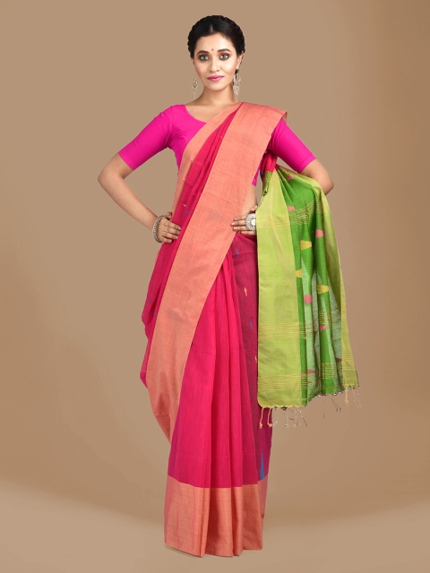 

Mitera Magenta & Green Cotton Blend Woven Design Saree
