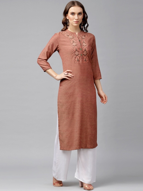 

KASSUALLY Women Rust Yoke Design A-Line Kurta