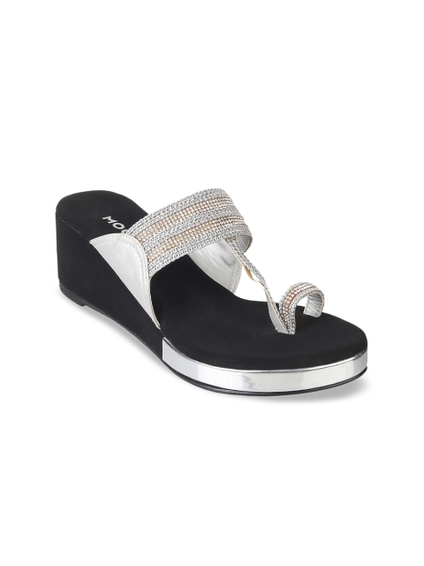

Mochi Women Silver-Toned Embellished Wedges