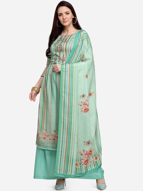

Stylee LIFESTYLE Women Sea Green & Pink Printed Dress Material