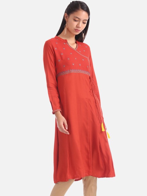 

Anahi Women Red & Blue Yoke Design A-Line Kurta
