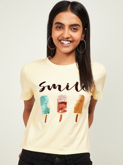 

Ginger by Lifestyle Women Yellow Printed Knitted Top
