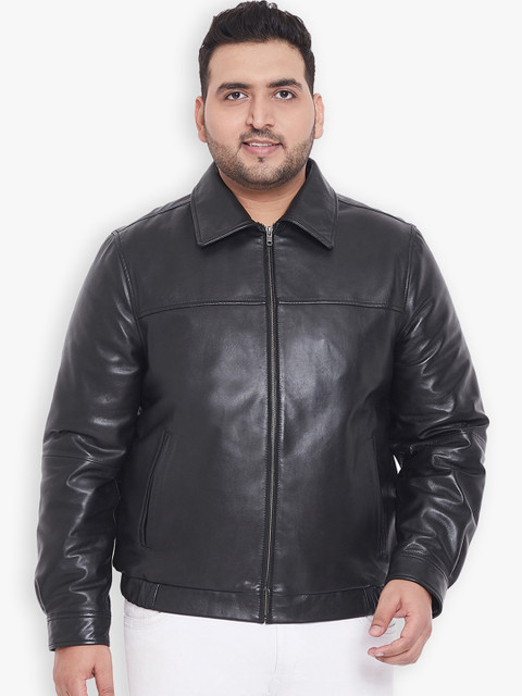 

Justanned Plus Men Black Solid Leather Jacket