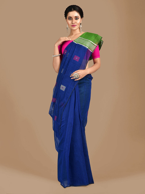 

Mitera Blue & Green Cotton Blend Woven Design Saree