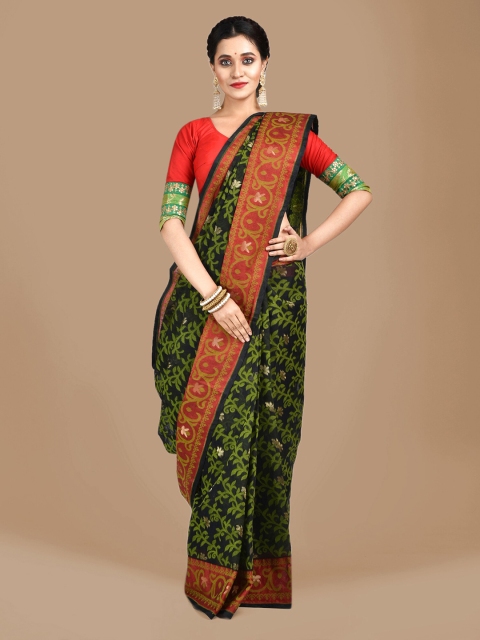 

Mitera Black & Red Pure Cotton Woven Design Jamdani Saree