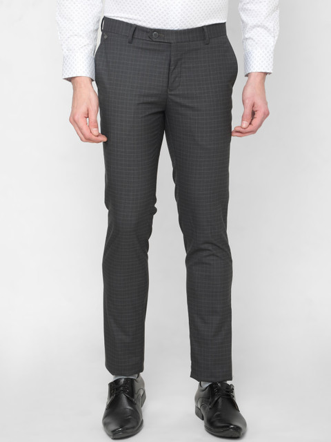 

J Hampstead Men Charcoal Regular Fit Checked Formal Trousers
