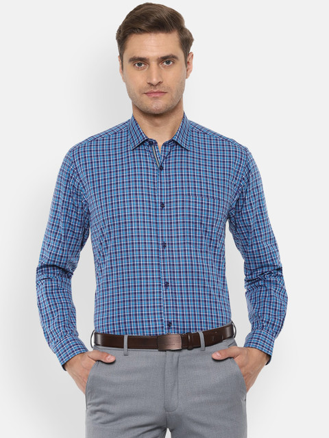 

Van Heusen Men Blue & Off-White Regular Fit Checked Formal Shirt