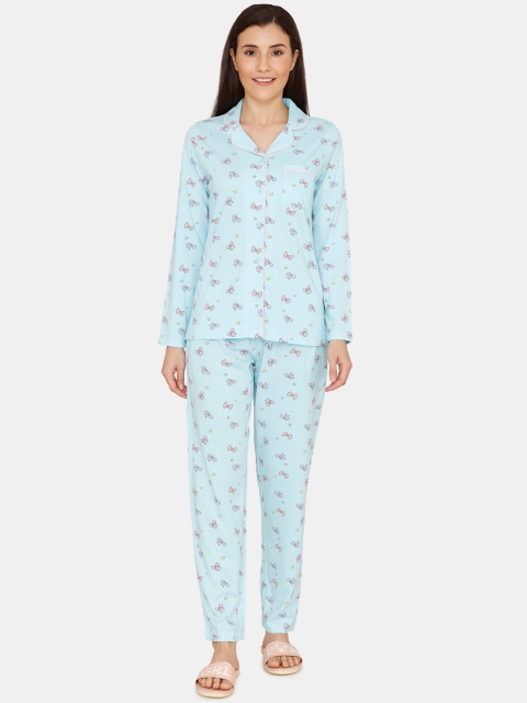 

Zivame Women Blue & Pink Printed Night Suit