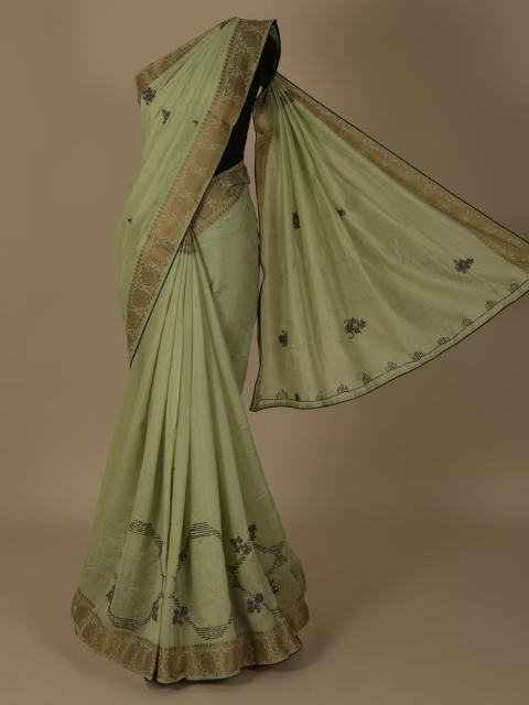 

Pothys Green Embroidered Jute Silk Saree