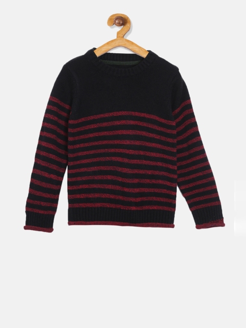 

Aomi Boys Black & Maroon Striped Pullover