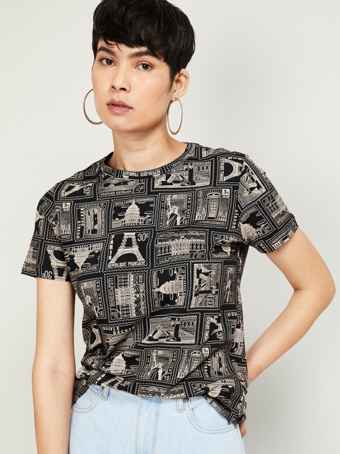 

Ginger by Lifestyle Women Black Printed Round Neck T-shirt