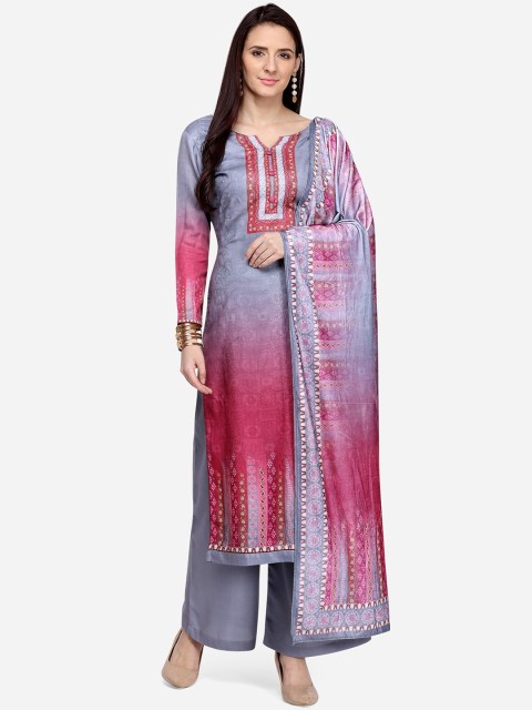 

Stylee LIFESTYLE Grey & Pink Printed Unstitched Dress Material