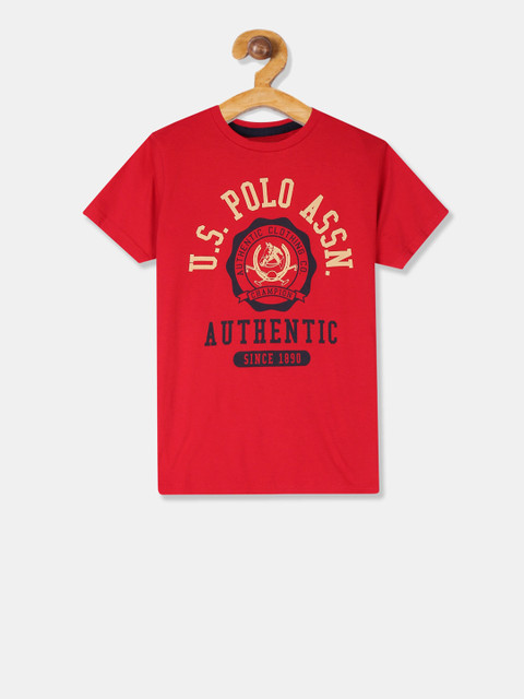 

U.S. Polo Assn. Kids Boys Red Printed Round Neck Pure Cotton T-shirt