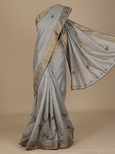 

Pothys Grey Solid Jute Silk Saree