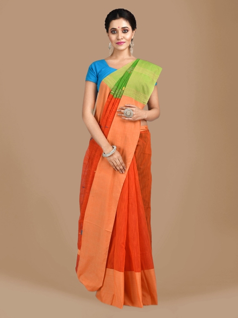 

Mitera Orange Woven Design Cotton Blend Handloom Saree