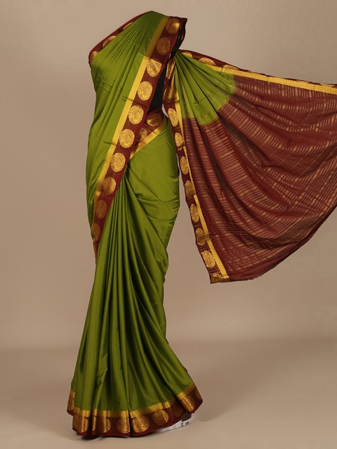 

Pothys Green & Maroon Poly Crepe Solid Saree