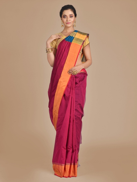 

Mitera Magenta Solid Cotton Blend Saree