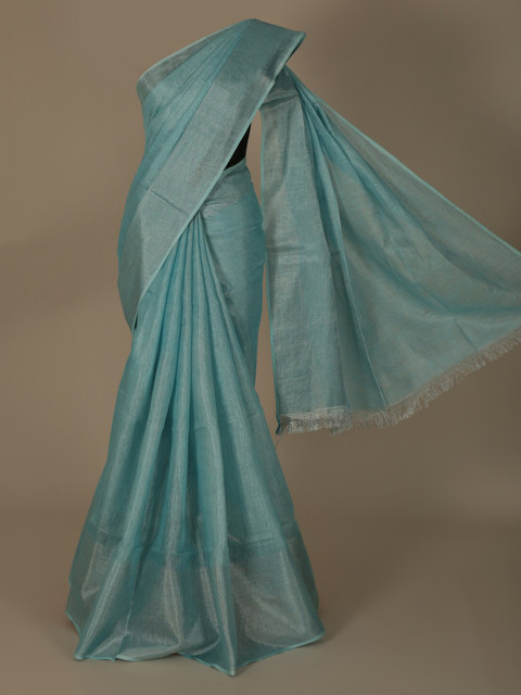 

Pothys Blue Solid Pure Linen Saree