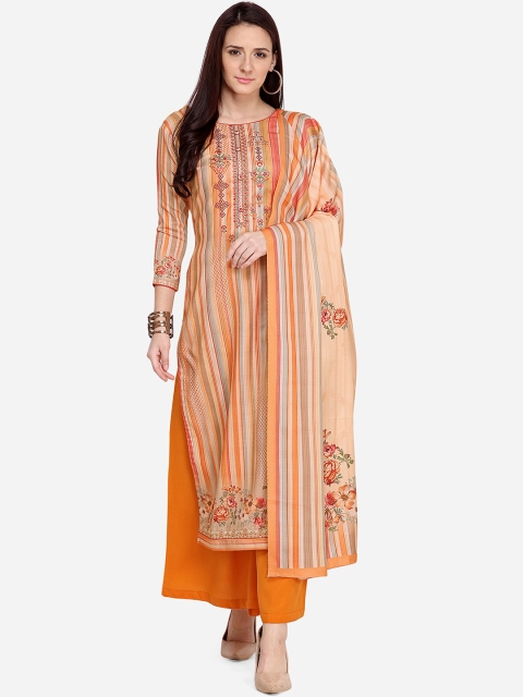 

Stylee LIFESTYLE Women Orange & Yellow Striped Unstitched Dress Material