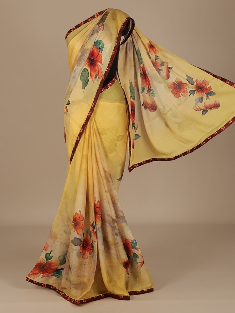 

Pothys Yellow & Brown Poly Chiffon Printed Saree