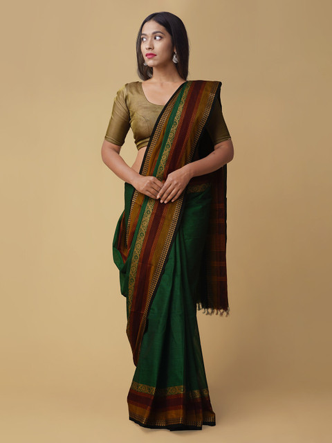 

Unnati Silks Green & Brown Pure Kanchi Cotton Woven Design Saree