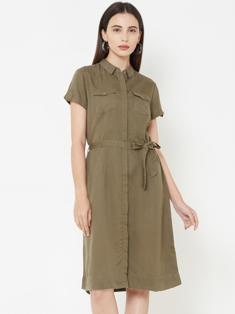 

Kraus Jeans Women Olive Green Solid Shirt Dress