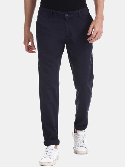 

Ruggers Men Navy Blue Slim Fit Solid Regular Trousers