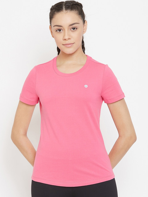 

Athleto Women Pink Solid Round Neck T-shirt