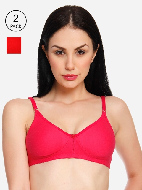 

Innocence Women Pack of 2 Solid Non-Padded Wireless T-shirt Bra BBAPLIN90782_28B, Red