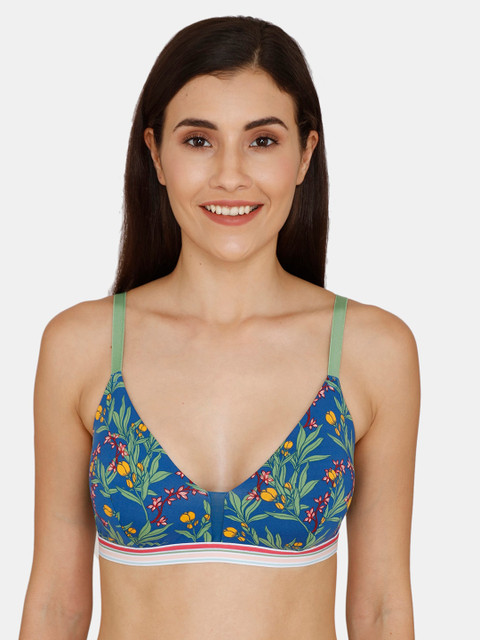 

Zivame Women Blue & Green Printed Non-Padded Wireless T-shirt Bra ZI105R