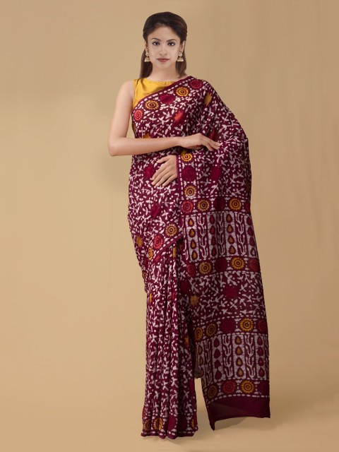 

Unnati Silks Maroon Printed Pure Cotton Saree