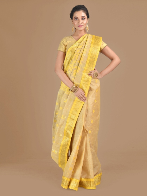 

Mitera Yellow Silk Blend Woven Design Tussar Saree