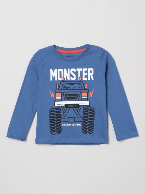 

max Boys Blue Printed Round Neck T-shirt