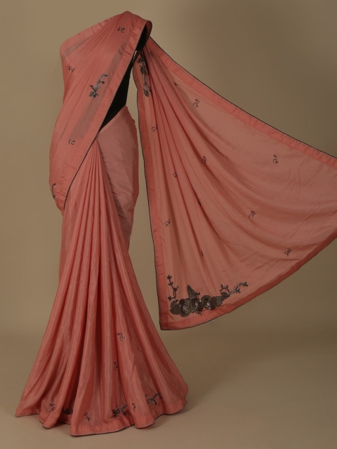 

Pothys Peach-Coloured Embellished Poly Georgette Saree