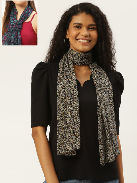 

Trend Arrest Women Pack Of 2 Printed Scarves, Black