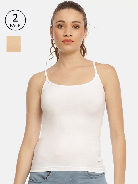 

Zelen Women Pack Of 2 Beige & White Solid Camisoles