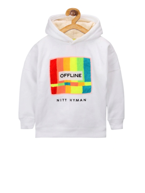 Cherry Crumble Boys White Printed Hooded Sweatshirt