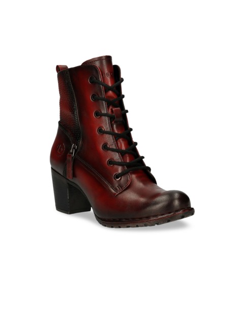 

Bugatti Women Maroon Solid Leather High-Top Flat Boots