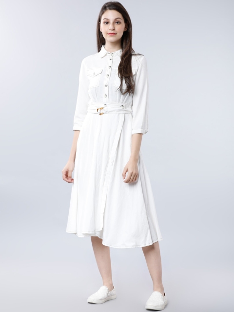 

Tokyo Talkies Women Cream-Coloured Solid Fit and Flare Dress