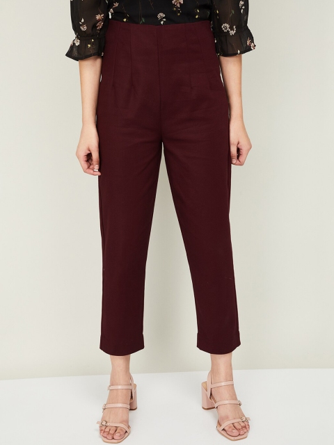 

CODE by Lifestyle Women Maroon Regular Fit Solid Regular Trousers